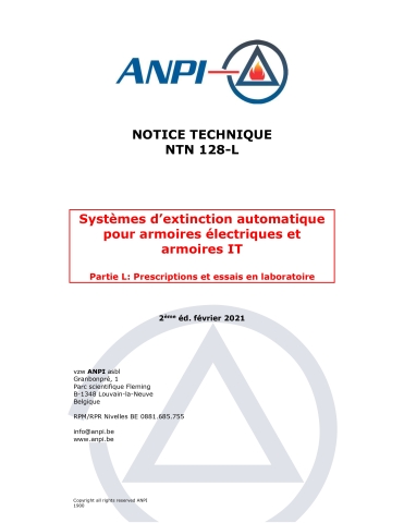 NTN 128-L Systèmes d'extinction automatique pour armoires électriques et armoires IT - Prescriptions et essais en laboratoires