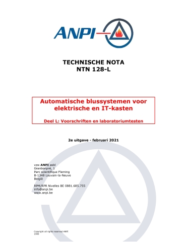 NTN 128-L Automatische blussystemen voor elektriciteitskasten en IT-kasten - Voorschriften en laboratoriumtesten