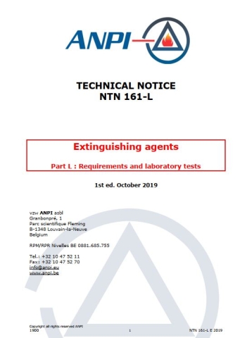 NTN 161-L Extinguishing agents : Part L : Requirements and laboratory tests