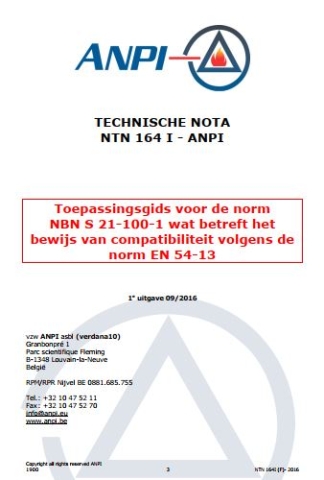 NTN 164-I Toepassingsgids van S 21-100-1 wat betreft het bewijs van compatibiliteit volgens EN 54-13