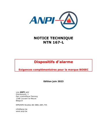 NTN 167-L Détection incendie - Dispositifs d'alarme de fumée - Exigences complémentaires pour la marque BOSEC
