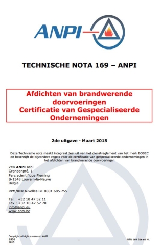 NTN 169 Afdichten van brandwerende doorvoeringen - Certificatie van gespecialiseerde ondernemingen