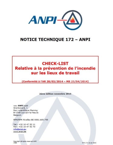 NTN 172 Check-list Prévention de l'incendie sur les lieux de travail